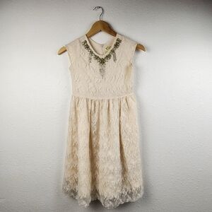 Mia Joy Girls Ivory Lace Dress Beaded Necklace Detail Size 10 Elegant Jeweled